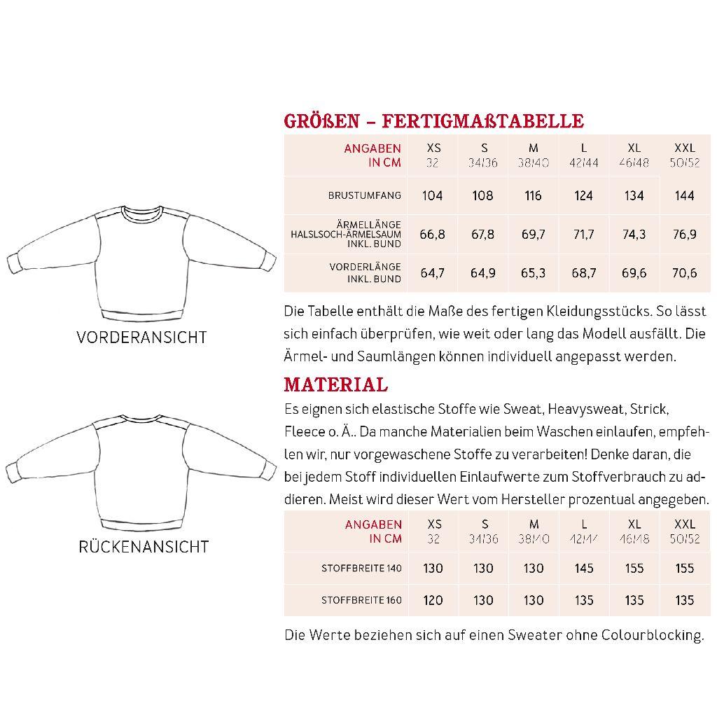 Papierschnittmuster Mix-Sweater Frau Alex XS-XXL